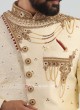 Groom Silk Sherwani In Cream Color